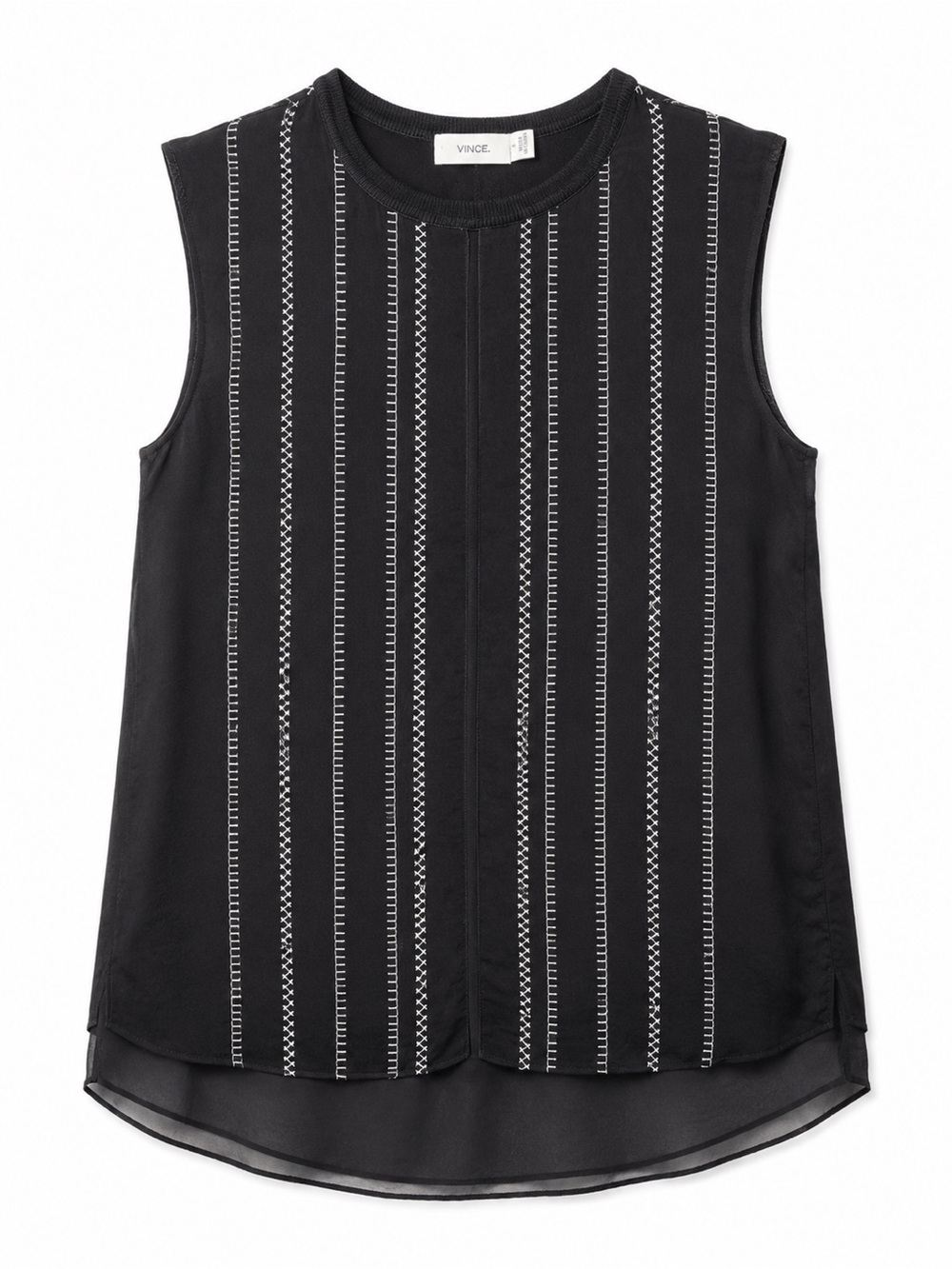 Vince S Black Contrast Ladder Stitch Tank Blouse Quiet Luxury Minimalist - Picture 1 of 8